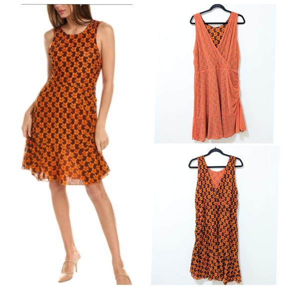 CAbi Dresses & Skirts - Cabi Flip Reversible Sleeveless Midi Dress Tiger Lily Orange Navy Blue 6370 XL